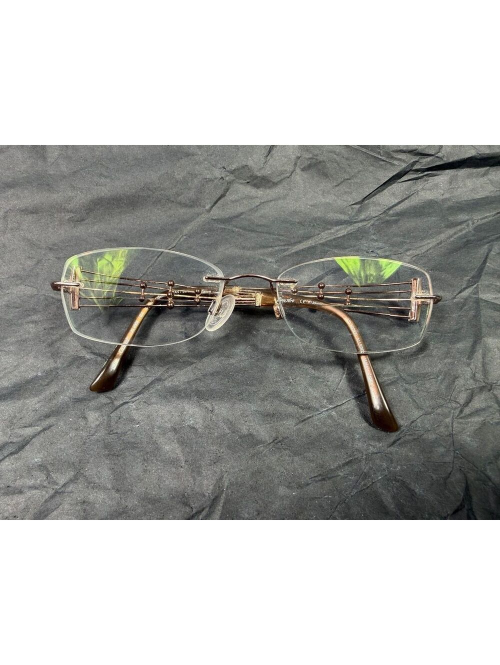 Line Art Eyeglasses Bronze Rimless Geometric Wire Frame 135mm Made in Japan